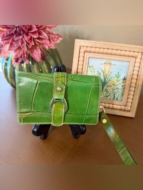 Dooney & Bourke Croc-Embossed Green Wristlet Wallet with Strap